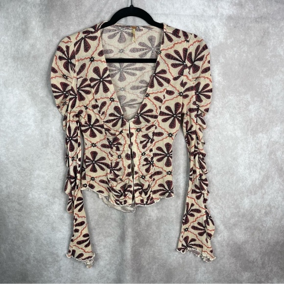 Free People Through The Meadow Floral Blouse In White Sand Combo Size S - Picture 2 of 5